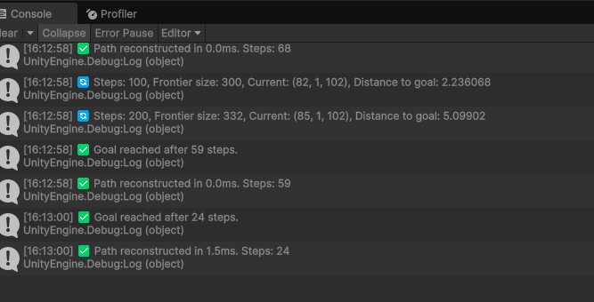 A star algorithm debug lines drawn in the Unity scene view
