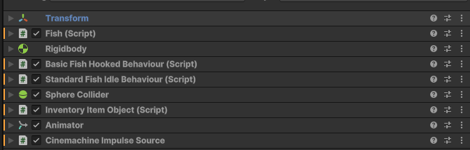 Unity inspector showing the fish behaviour configuration ScriptableObject