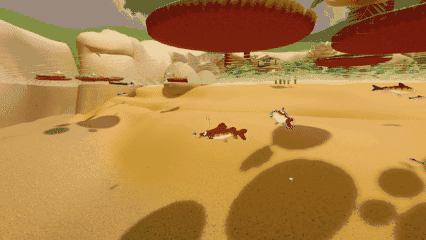 Animated capture of fish swimming through the lake, feeding and turning