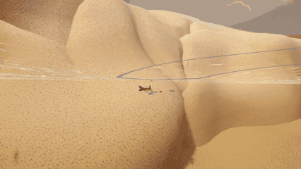 Animated capture of a fish following its computed path with debug lines drawn