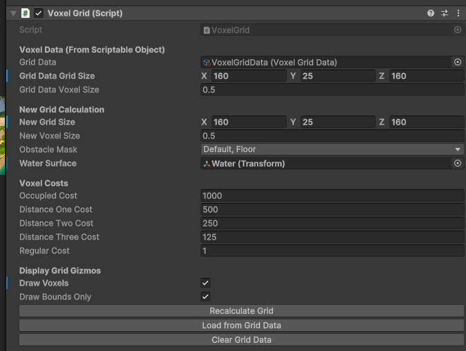 Unity inspector for the voxel grid generator